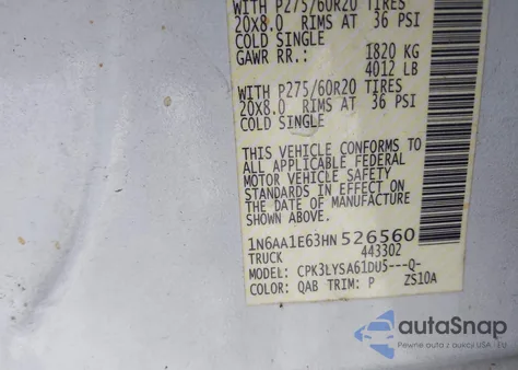 2017 Nissan Titan Platinum Reserve from USA, damaged, VIN 1N6AA1E63HN526560